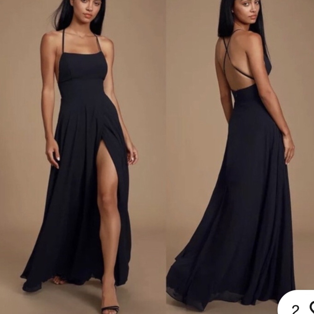 Lulu's Elegant Black Backless Maxi Dress